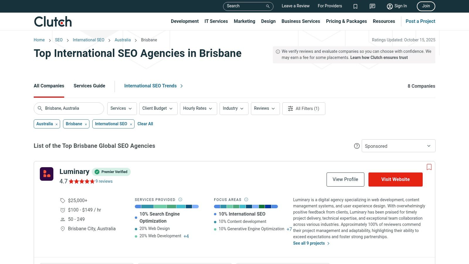 Clutch – Brisbane SEO Agencies