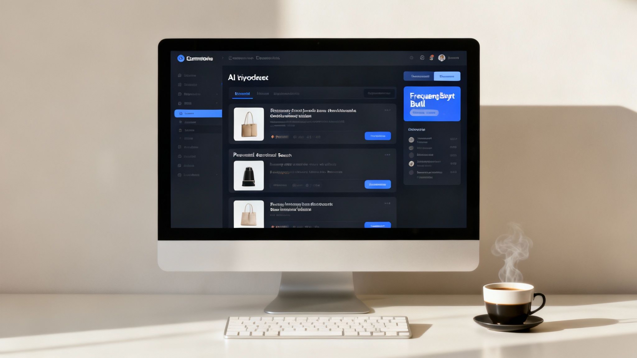 Stylized graphic showing interconnected features of ecommerce personalization software, such as product recommendations and dynamic content.