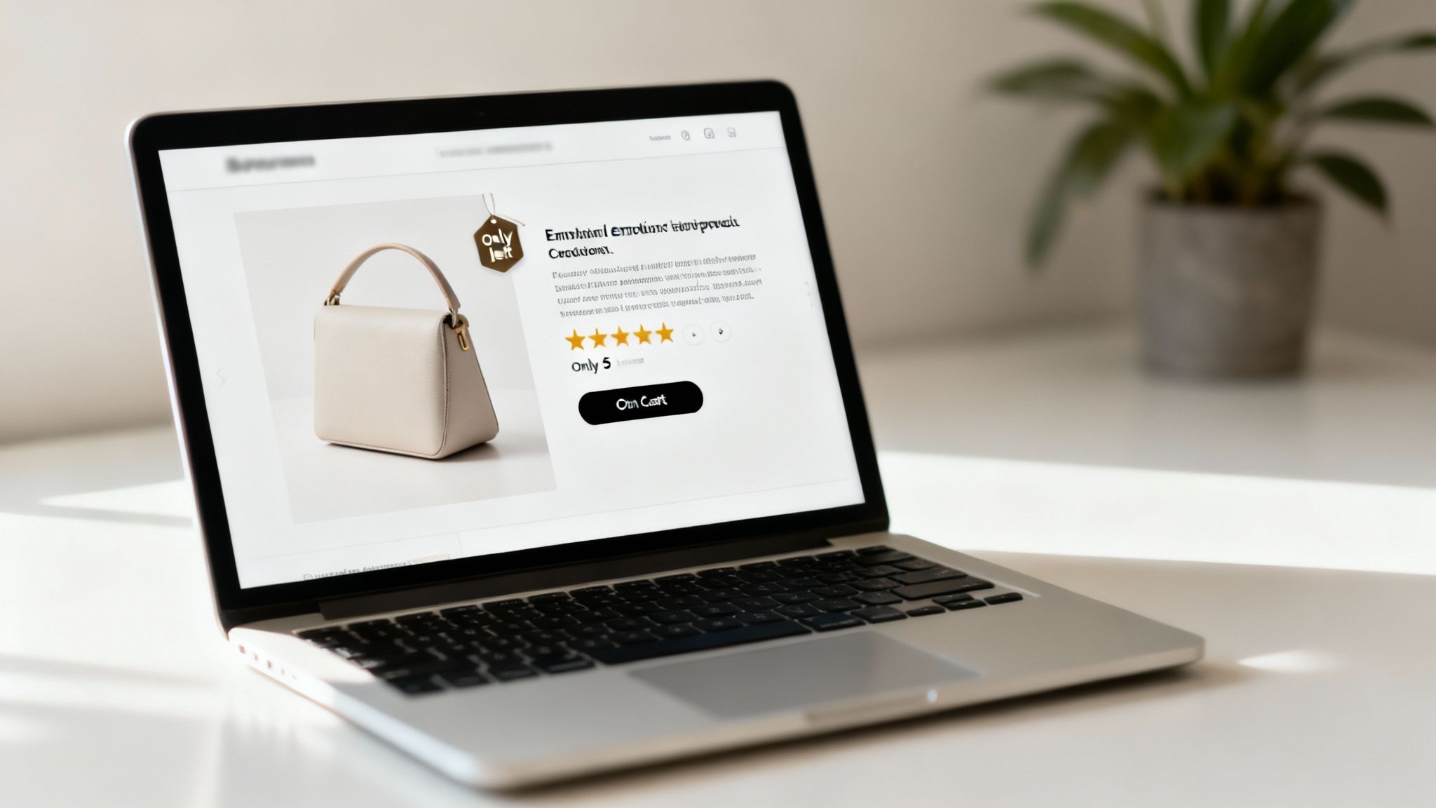 A stylized product page on a laptop screen showing high-quality images and clear calls-to-action.