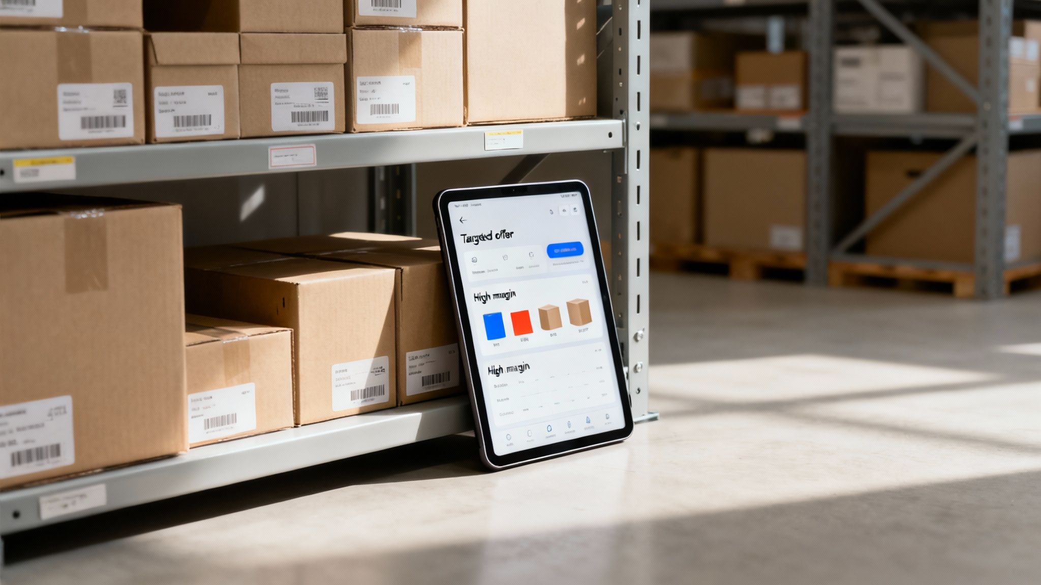 A warehouse worker managing inventory boxes