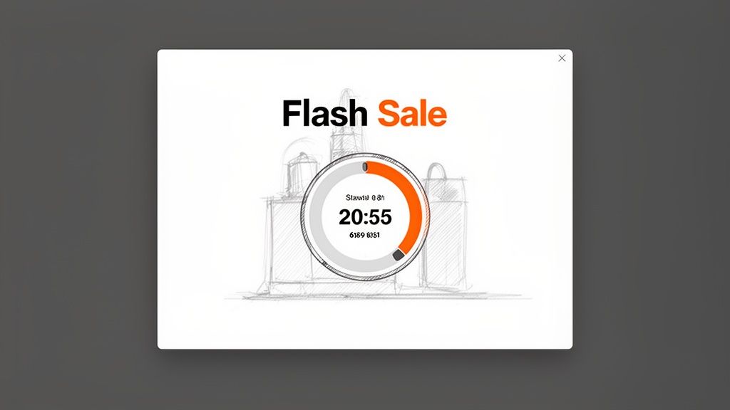 A digital popup ad displaying 'Flash Sale' in bold text with a circular countdown timer showing '20:55'.