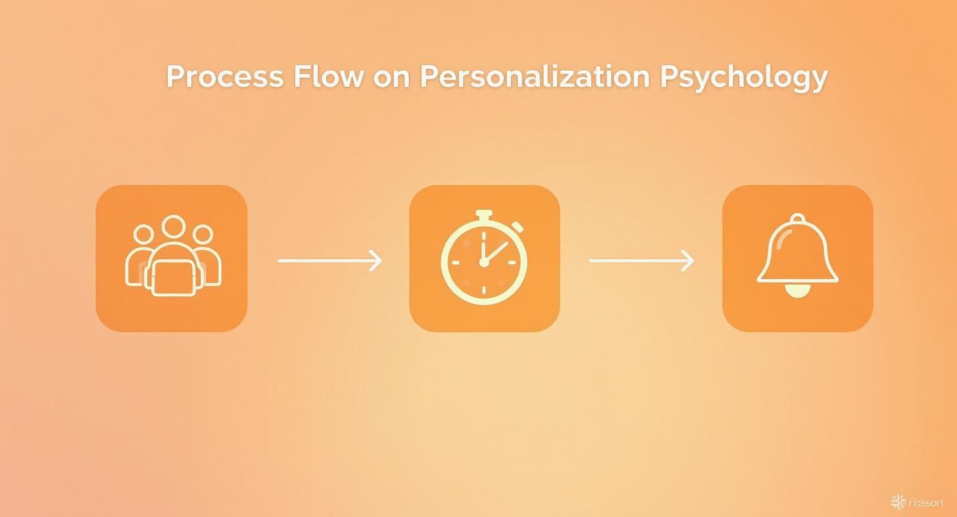 Infographic illustrating the process flow of personalization psychology, from Social Proof to Scarcity to Anticipation.