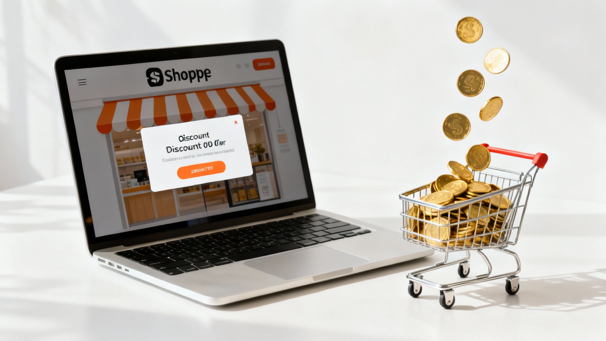 A stylish Shopify popup on a laptop screen offering a discount.