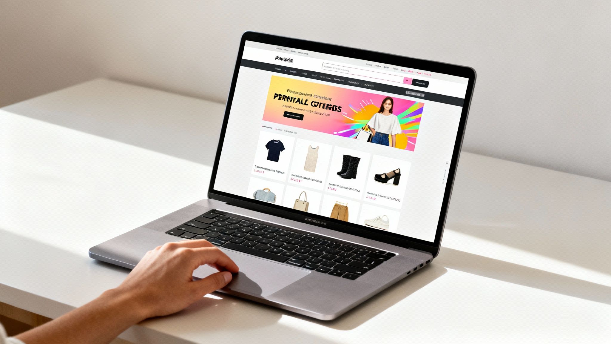 A laptop screen displaying a personalized ecommerce storefront with tailored product recommendations