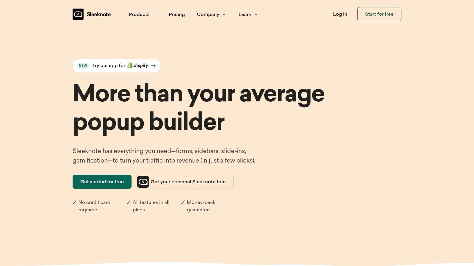 Sleeknote dashboard showcasing its intuitive pop-up builder and design options for a pop-up advertising example.
