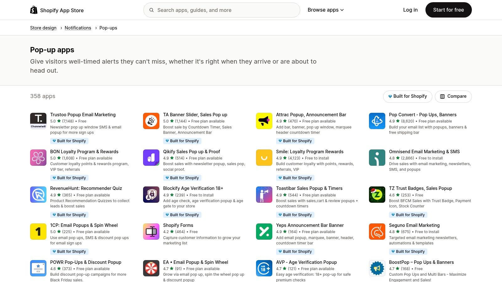 Shopify App Store — Pop-up Apps Category