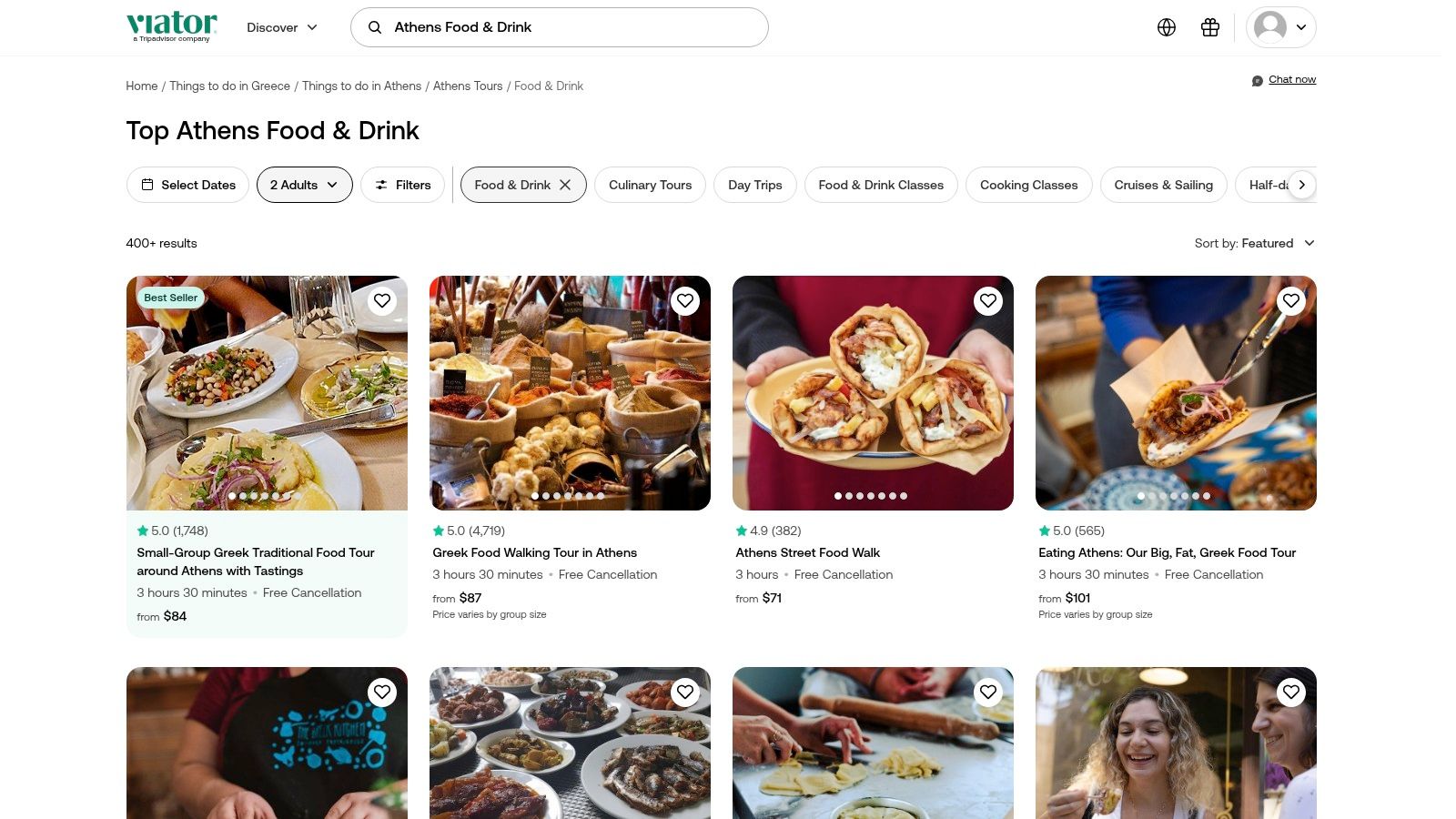 A collage of various Athenian foods, including souvlaki and Greek salads, representing the types of culinary experiences available on Viator.