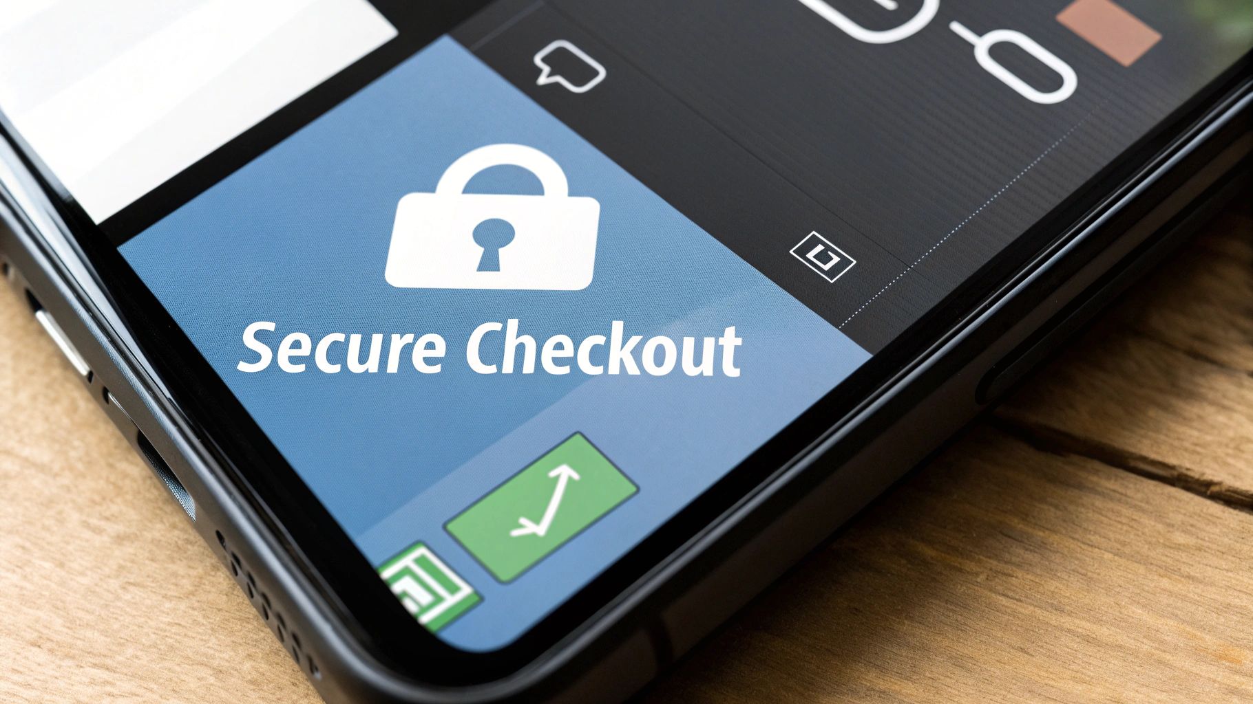 Close-up of a smartphone screen displaying a 'Secure Checkout' button with a padlock icon.