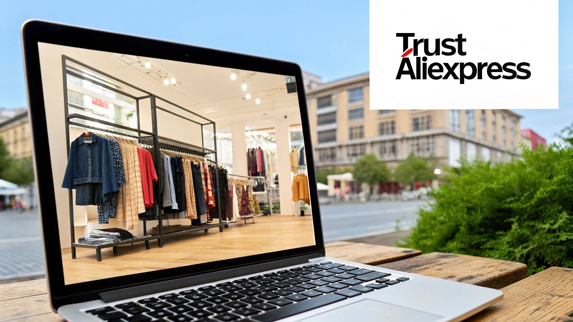 A person shopping online on a laptop, representing the AliExpress marketplace.
