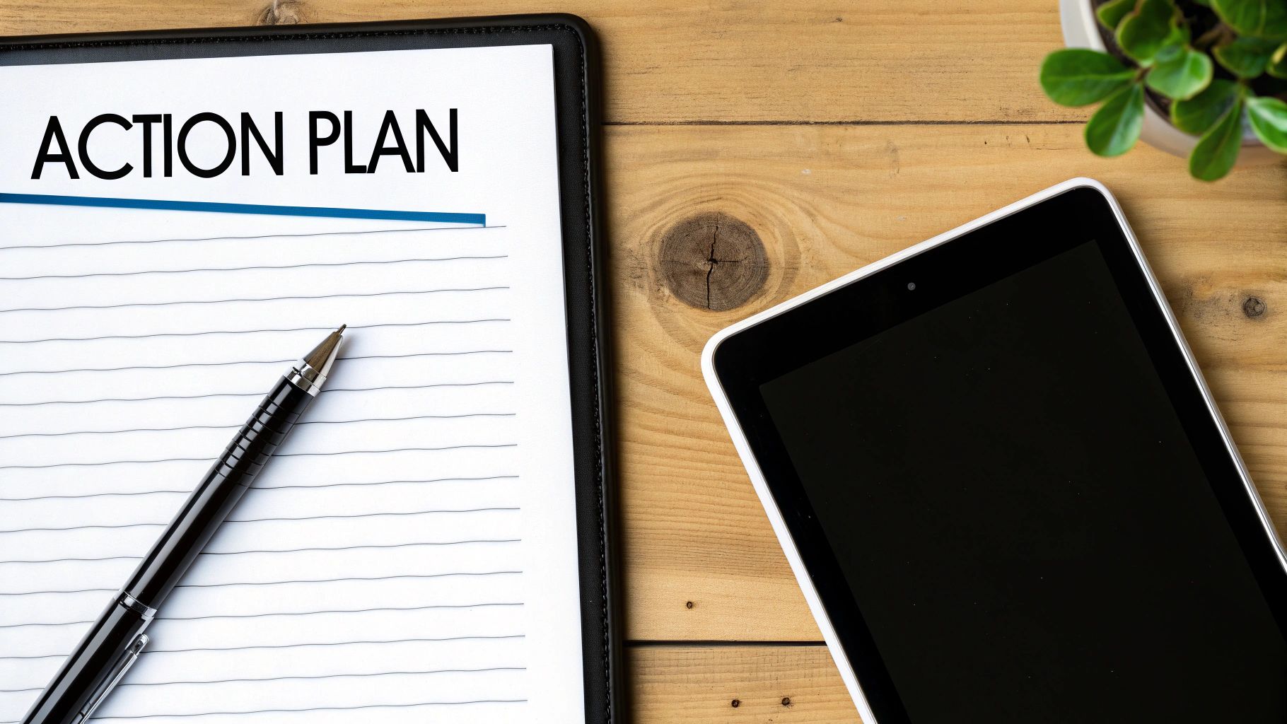 A person at a desk with a checklist, planning their modern dropshipping business strategy.