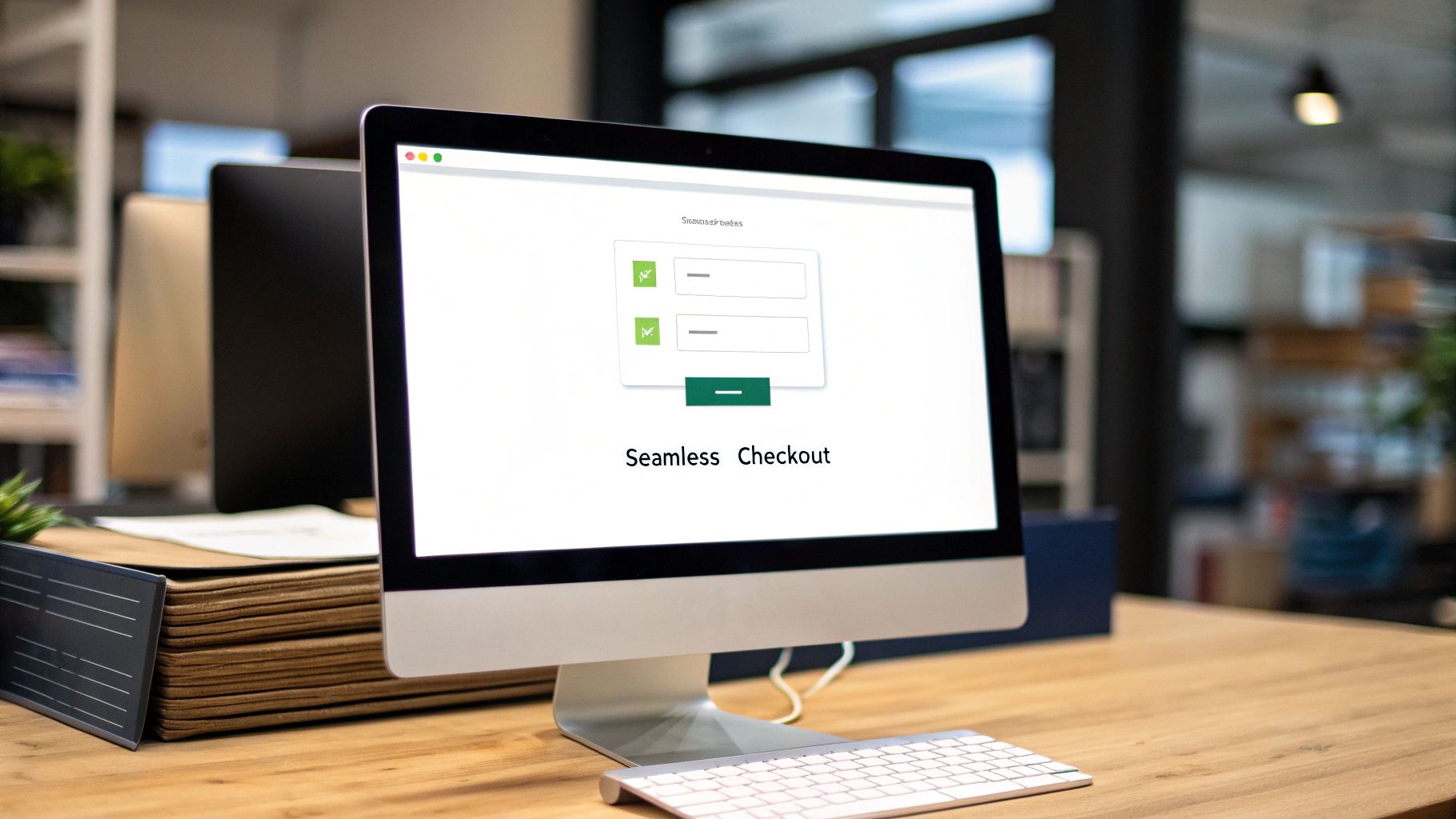A simplified, clean checkout page on a tablet, showing clear steps and minimal distractions.