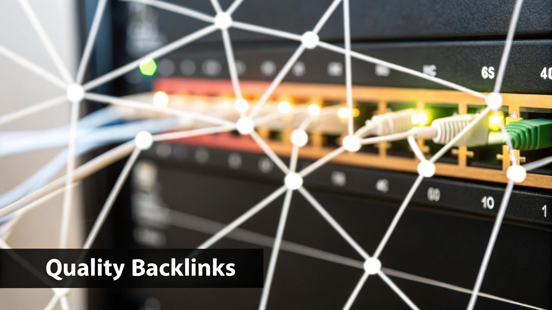A digital illustration of interconnected nodes representing a strong network of backlinks