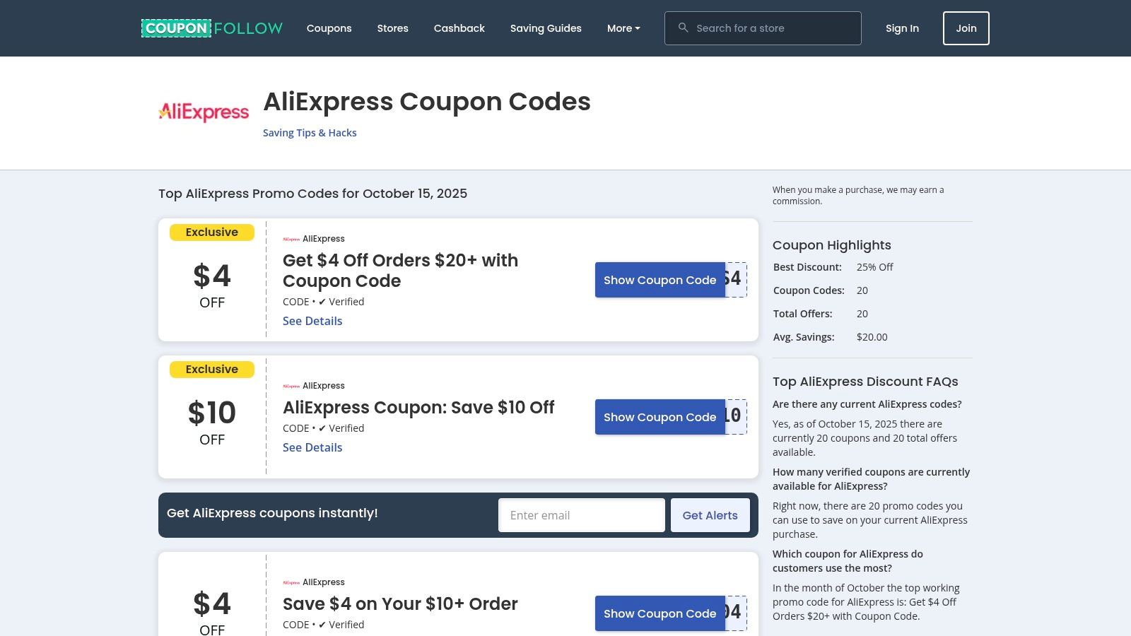 CouponFollow – AliExpress page