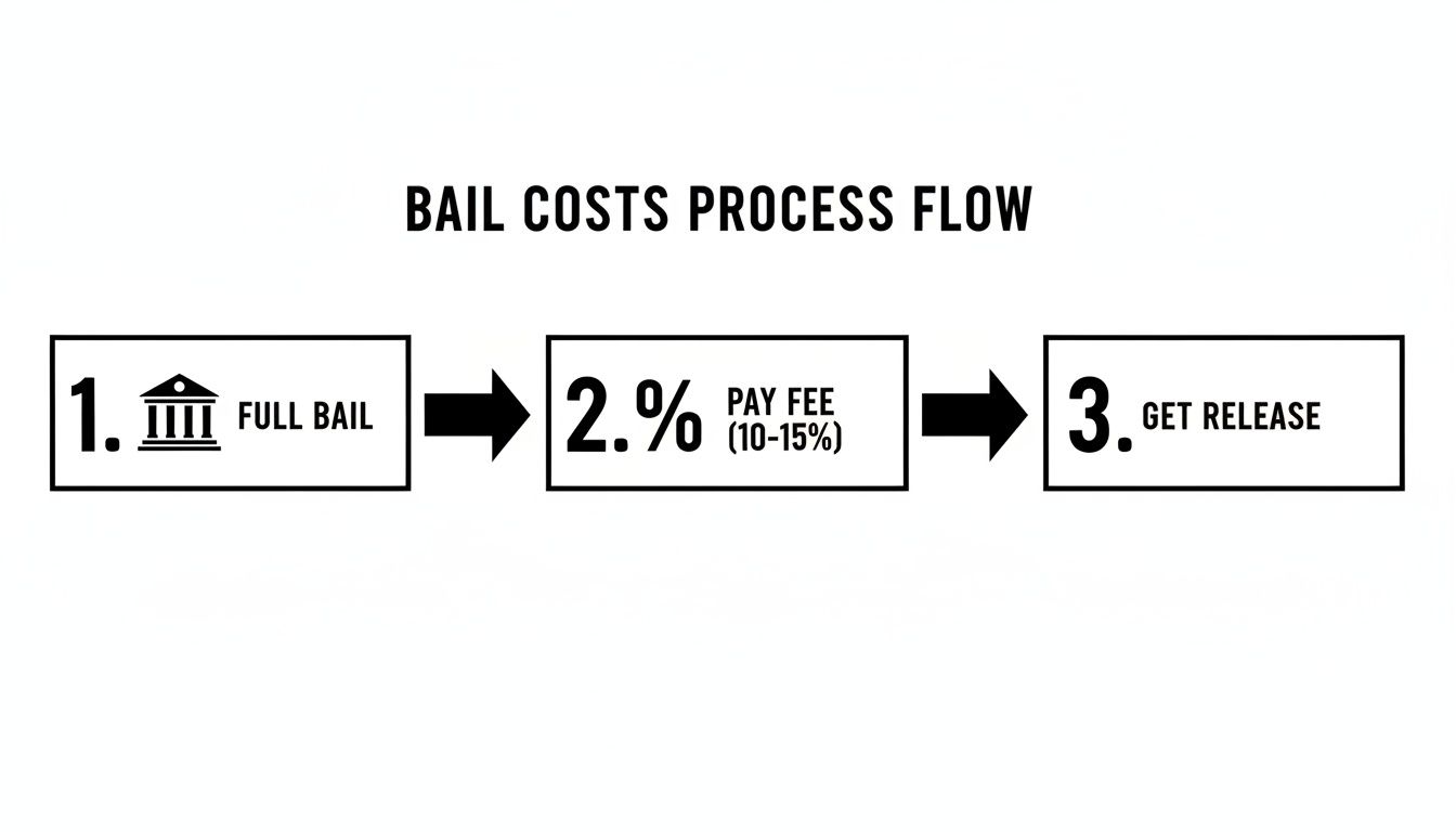 A flowchart illustrating the bail costs process, detailing steps from full bail to paying a fee and getting release.