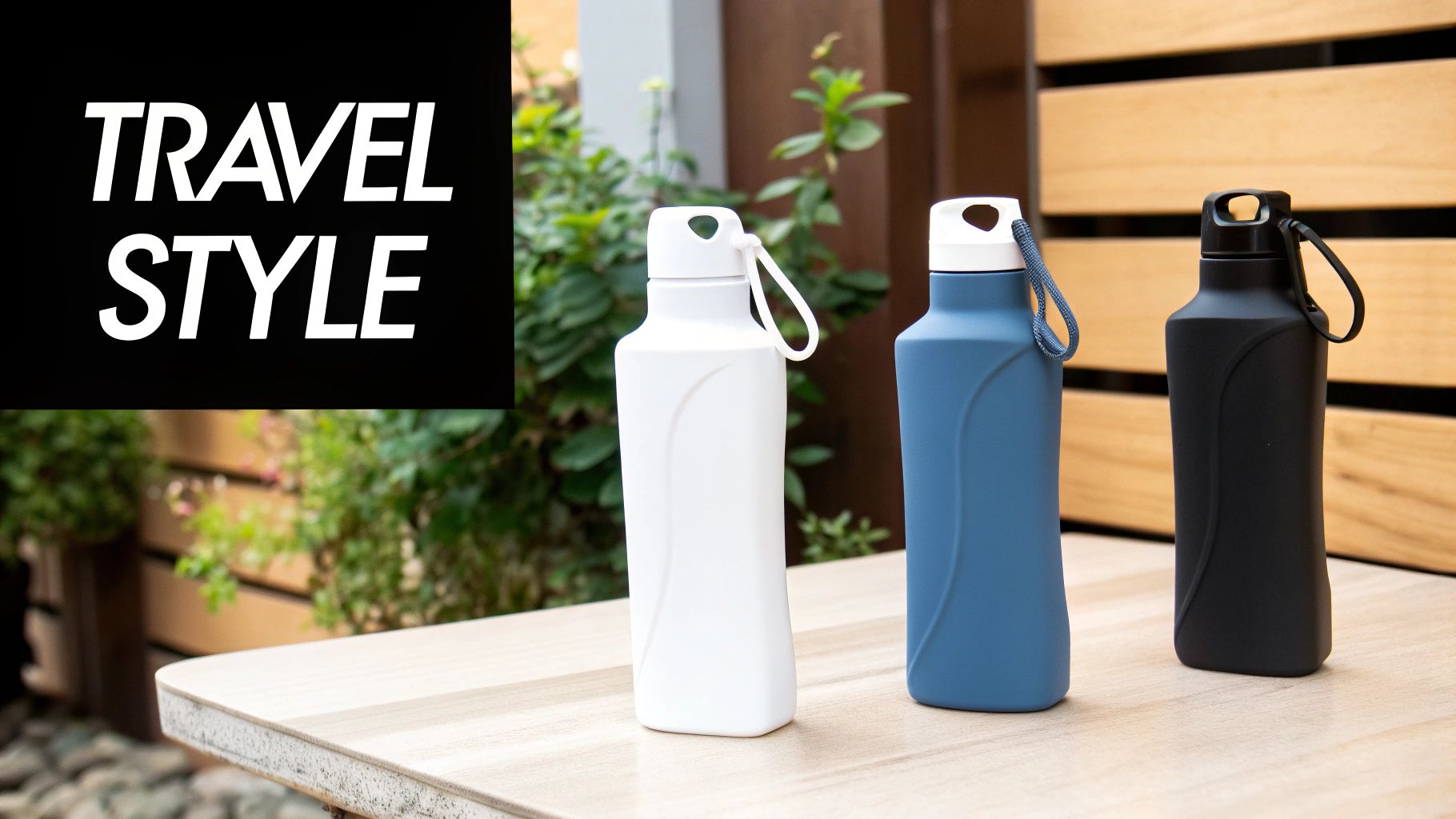 A person sitting on a rock during a hike, drinking from a bright orange HYDAWAY foldable travel water bottle.
