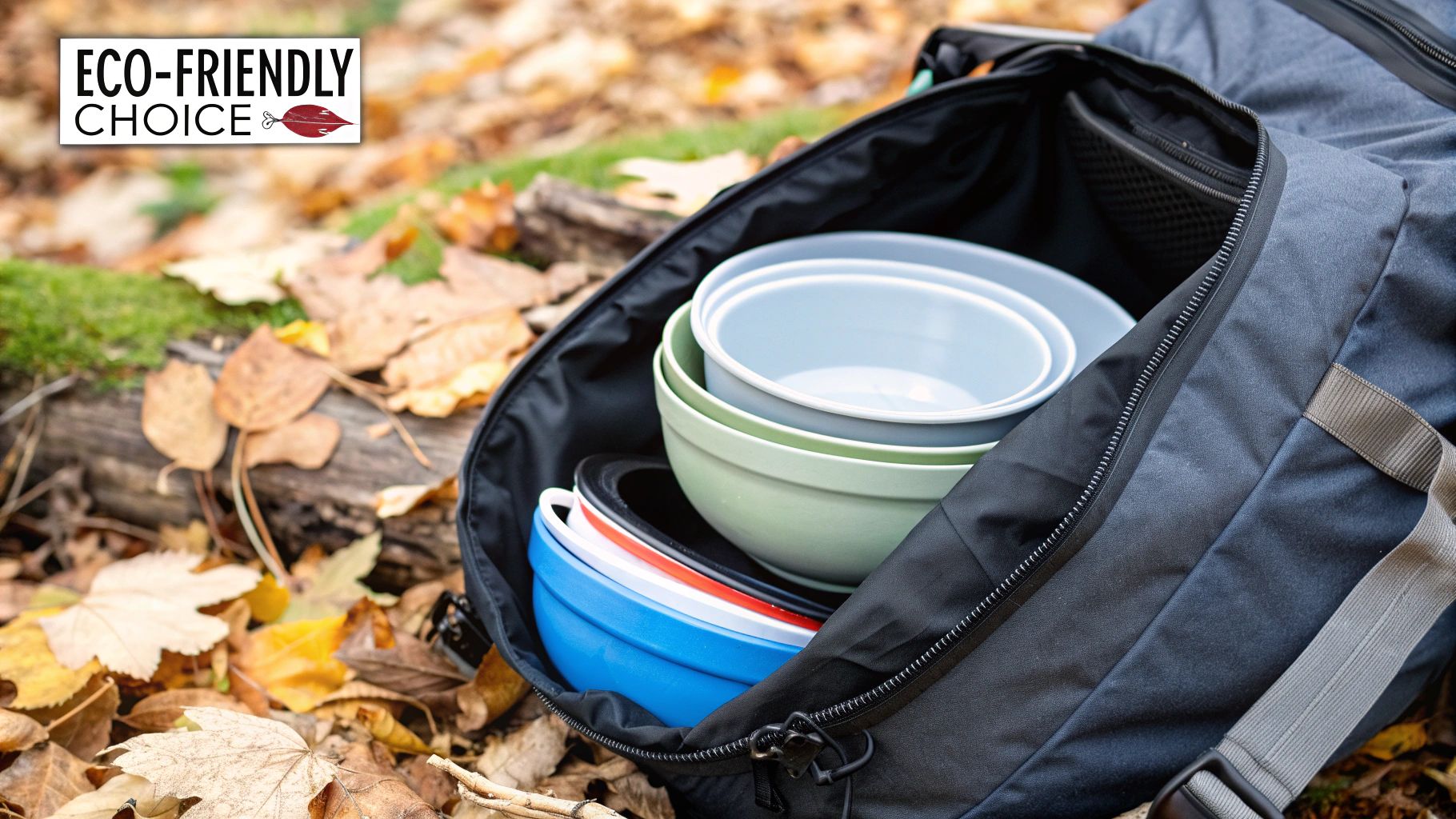 A person holding a collapsible camping bowl, highlighting its reusable nature in an outdoor setting.