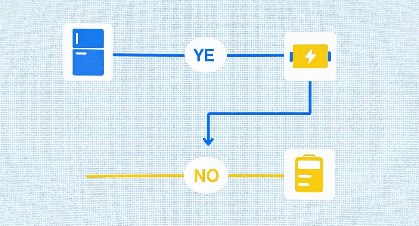 Decision flowchart diagram showing yes and no options with directional arrows on blue background