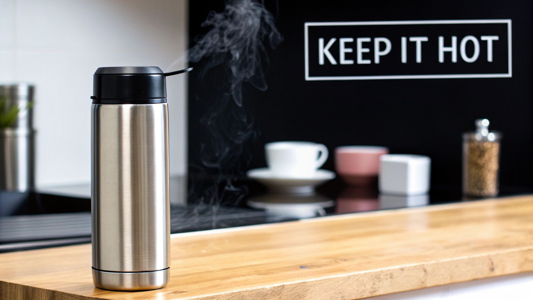 A person pouring hot soup from a thermos into a bowl in a snowy outdoor setting.