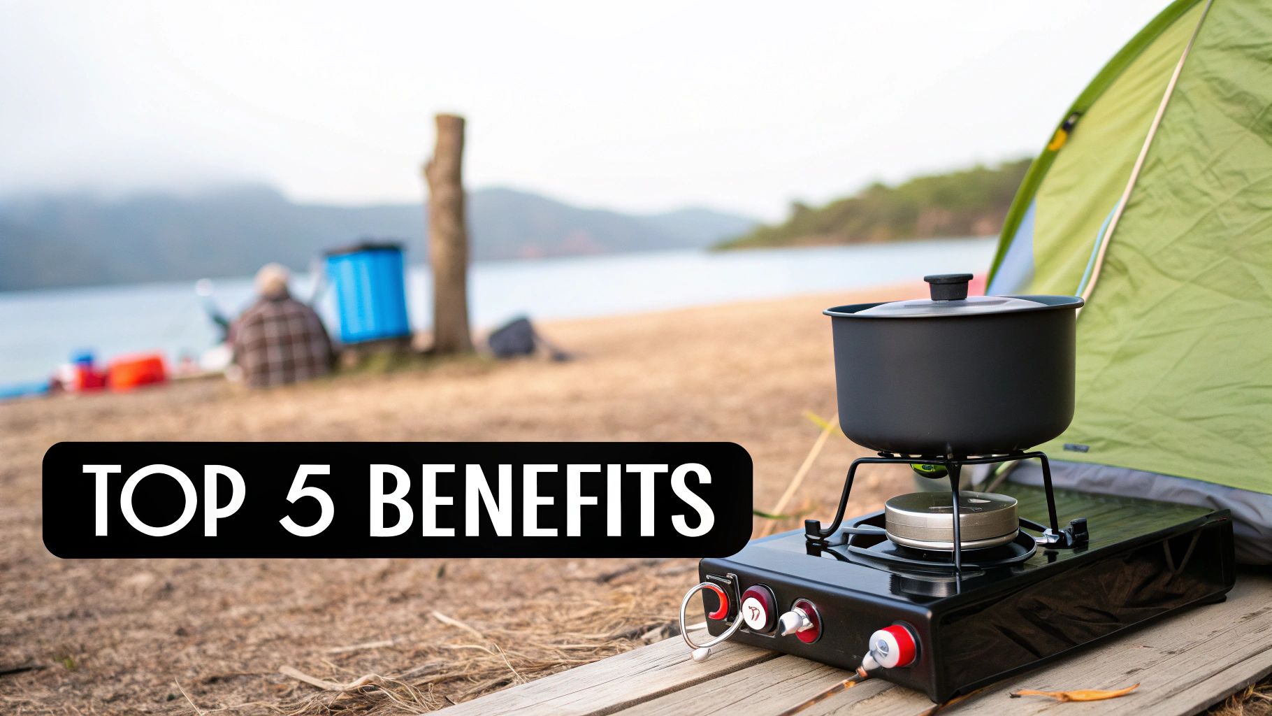 A person pouring water from a collapsible pot into a HYDAWAY bowl at a campsite.