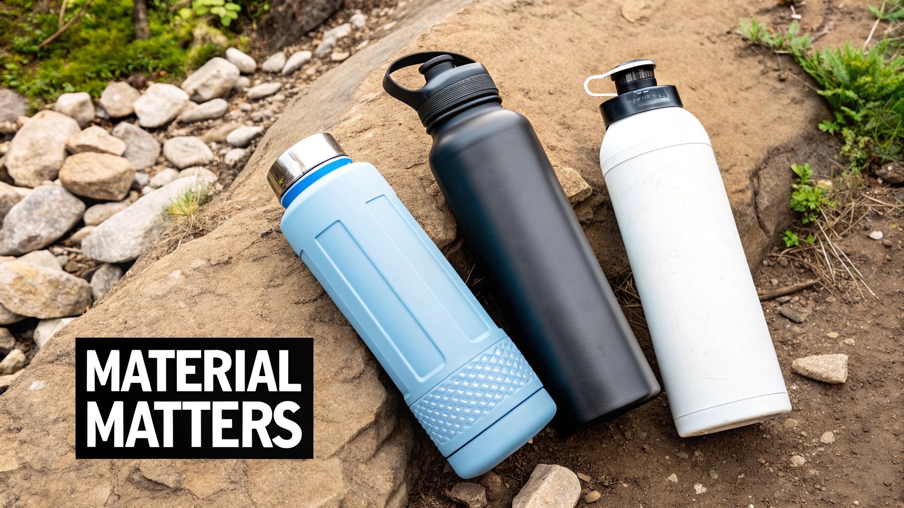 A hiker filling a HYDAWAY collapsible water bottle from a mountain stream