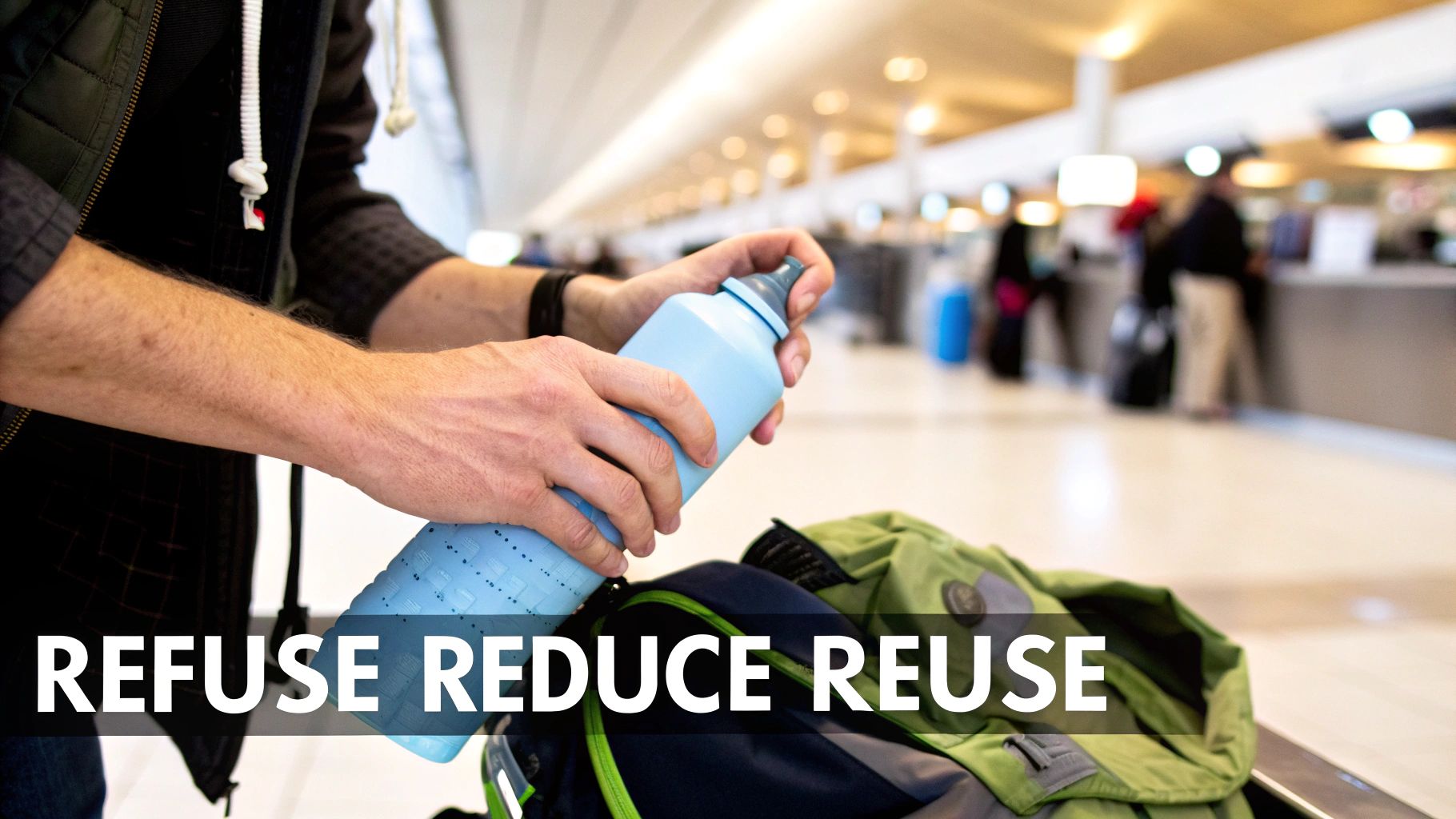 Consumer holding a HYDAWAY bottle among sustainable products