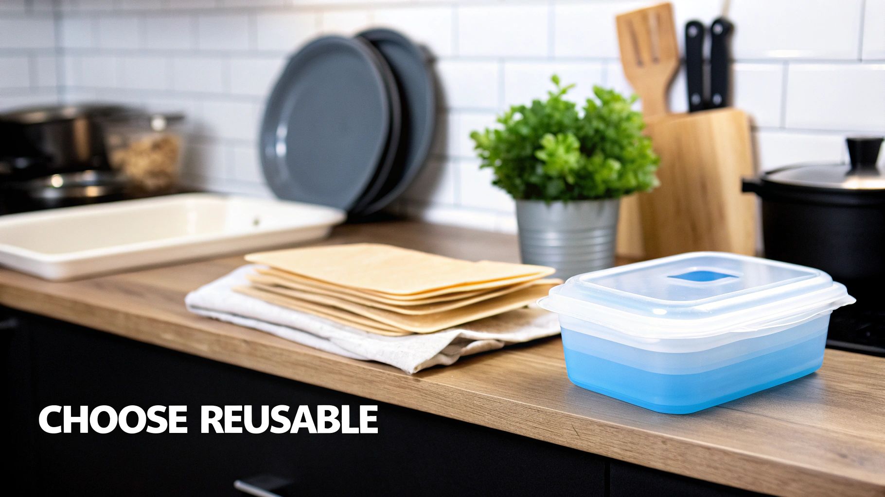 A person packing a healthy meal in a reusable silicone container.