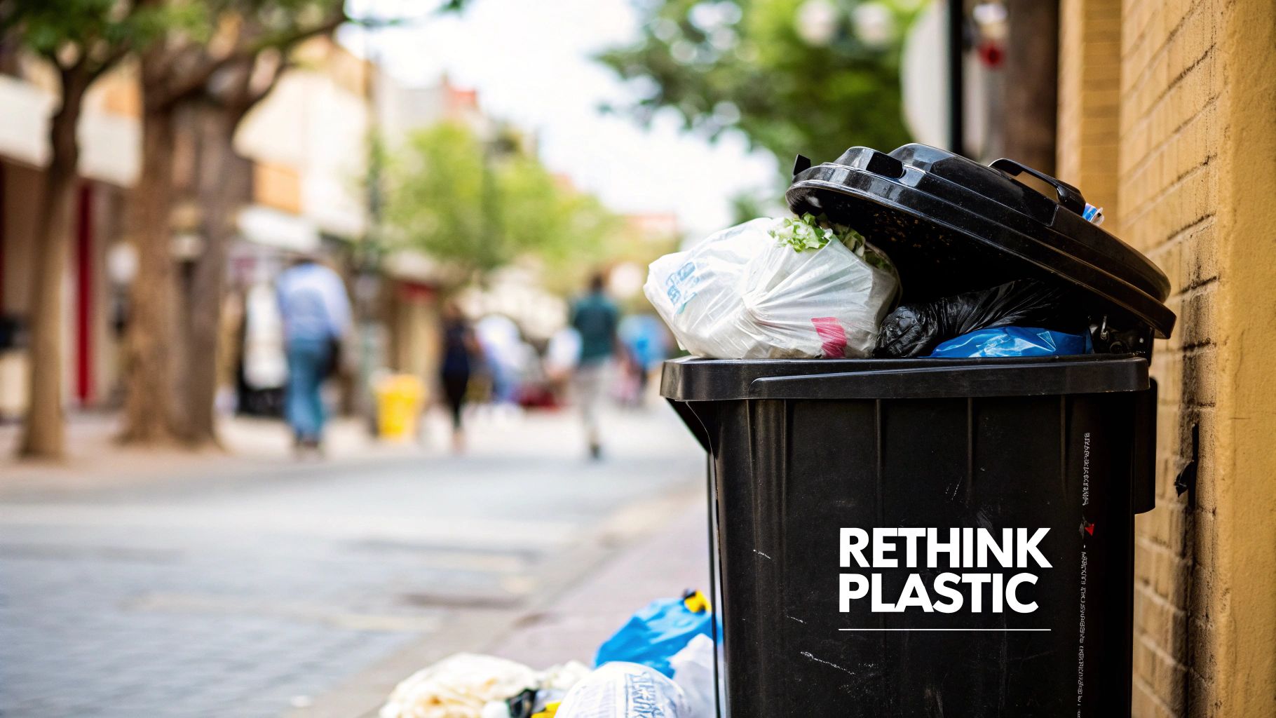 A person filling a reusable water bottle at a public water fountain, demonstrating a simple alternative to buying plastic bottles.