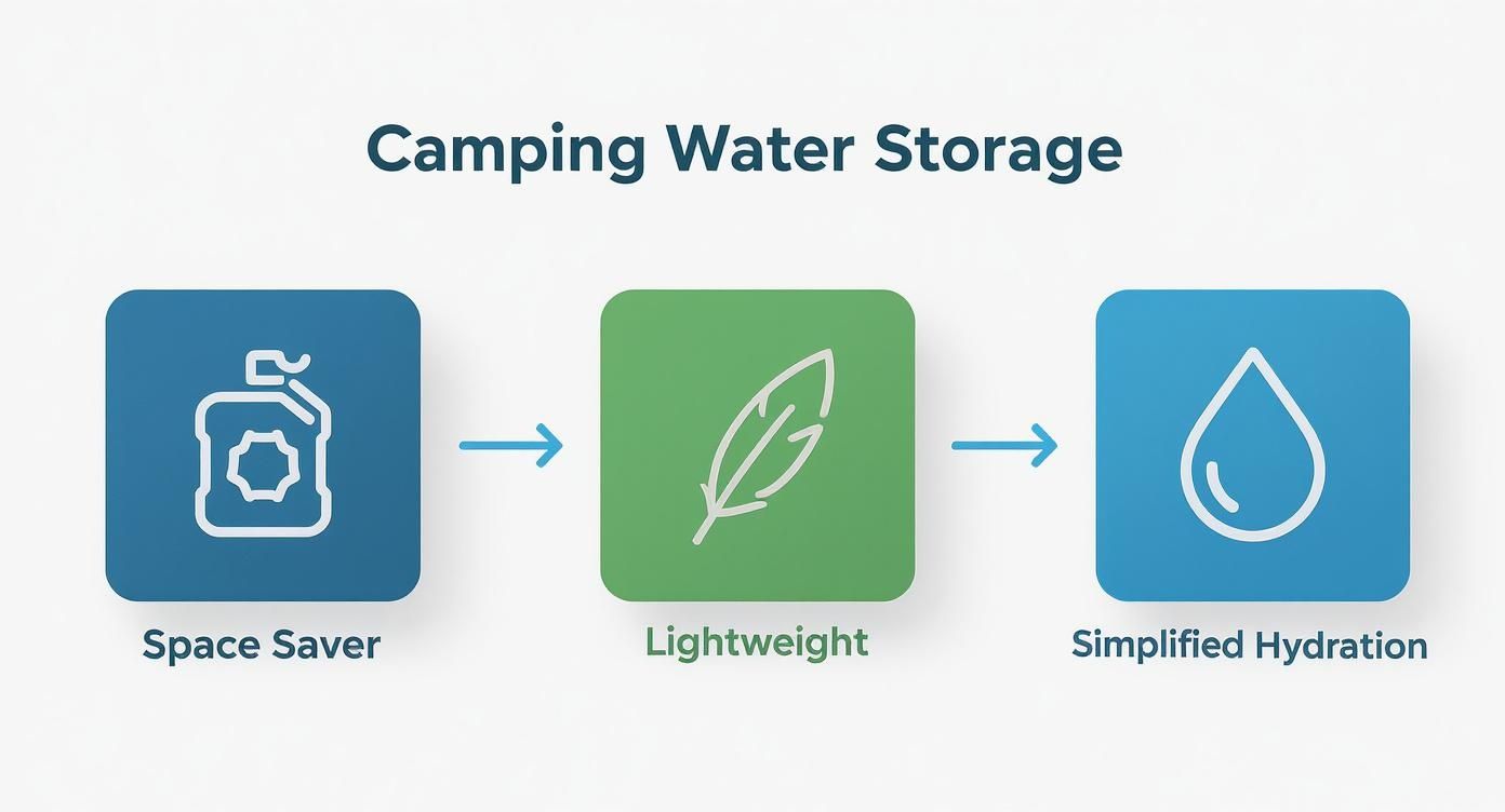 Infographic about collapsible water container camping