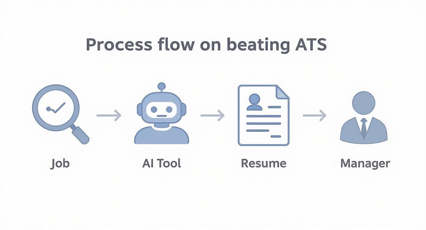 Process flow demonstrating how an AI tool helps optimize a resume for job applications to beat ATS.