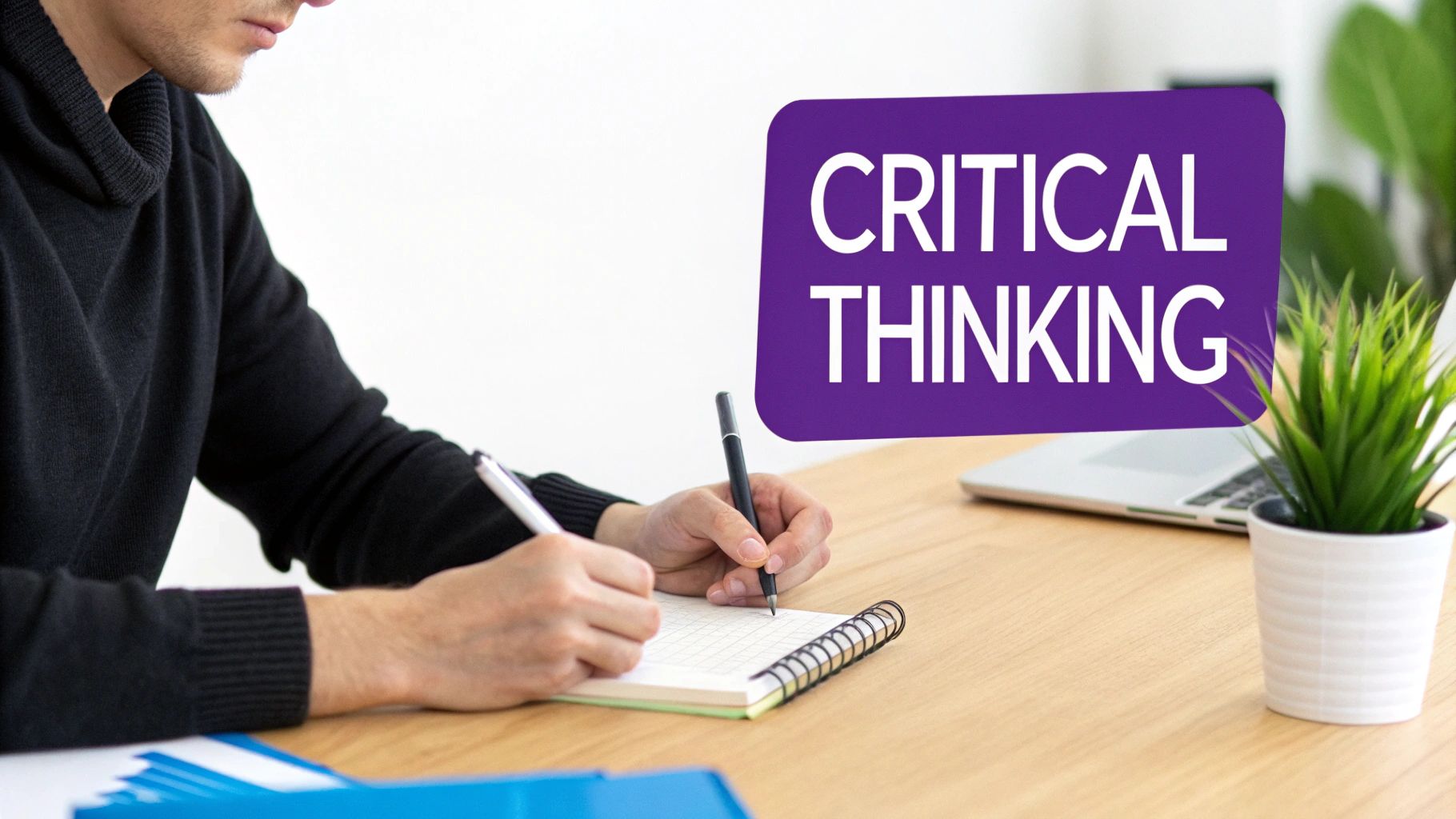 A person looking at a complex diagram, representing critical thinking.