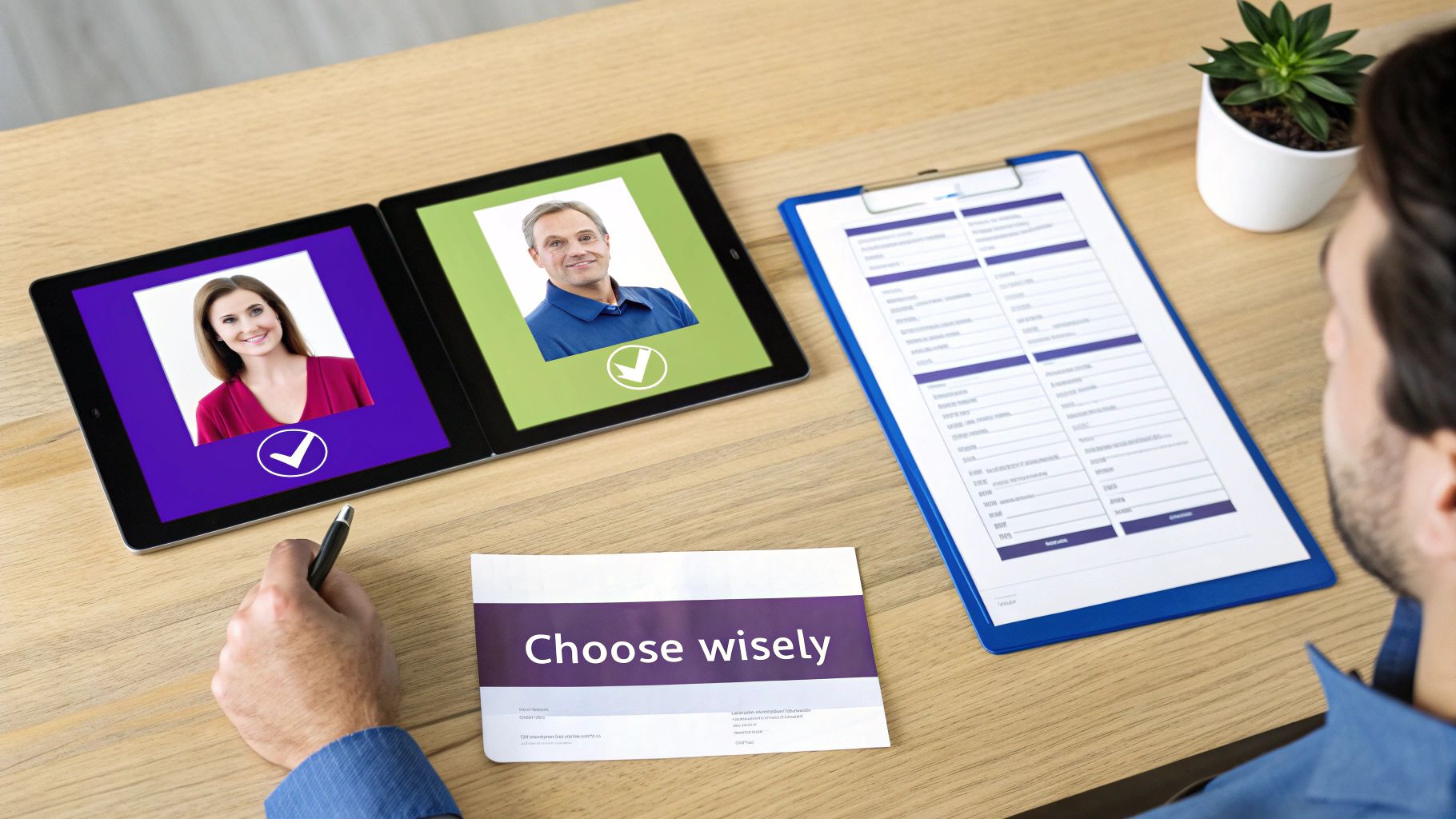 A person at a desk comparing different software options on a computer screen, symbolizing the choice of a recruiting CRM.