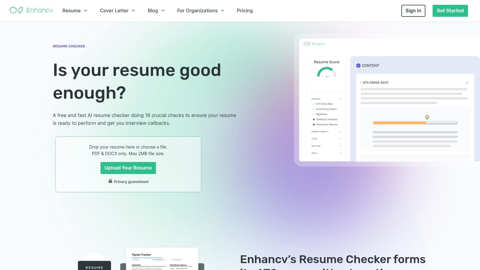 Enhancv – Resume Checker / Resume Scanner