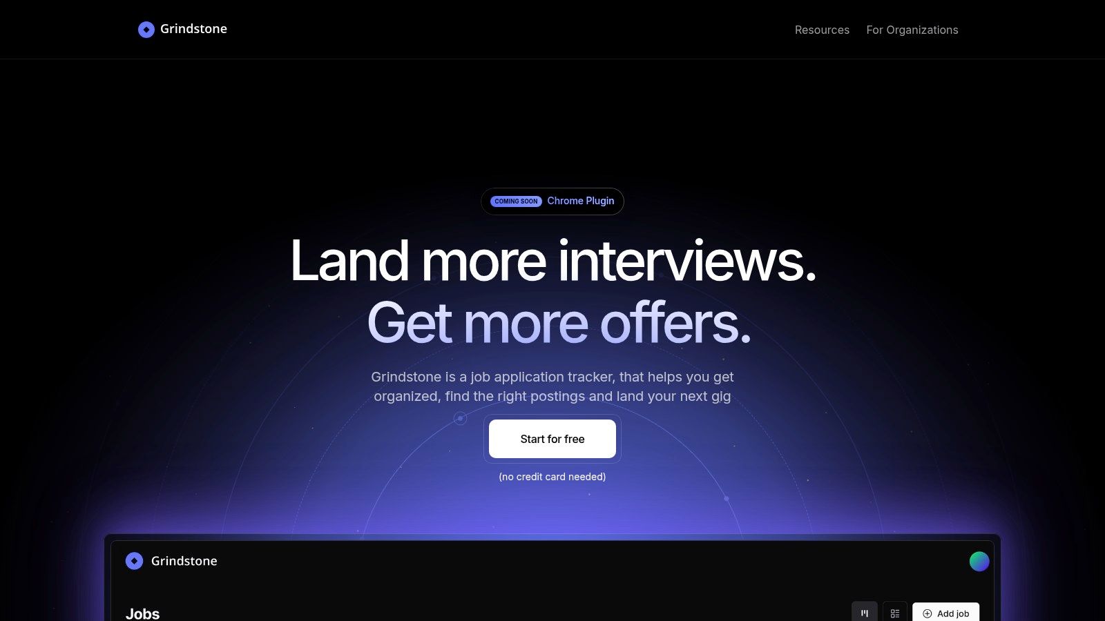 Grindstone's dashboard showing tracked job applications