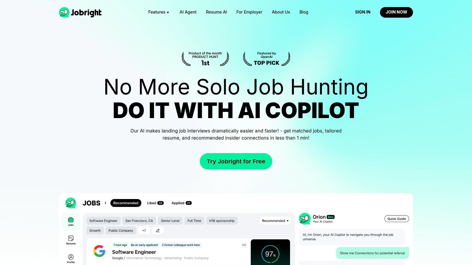 Jobright AI dashboard showing application tracking features