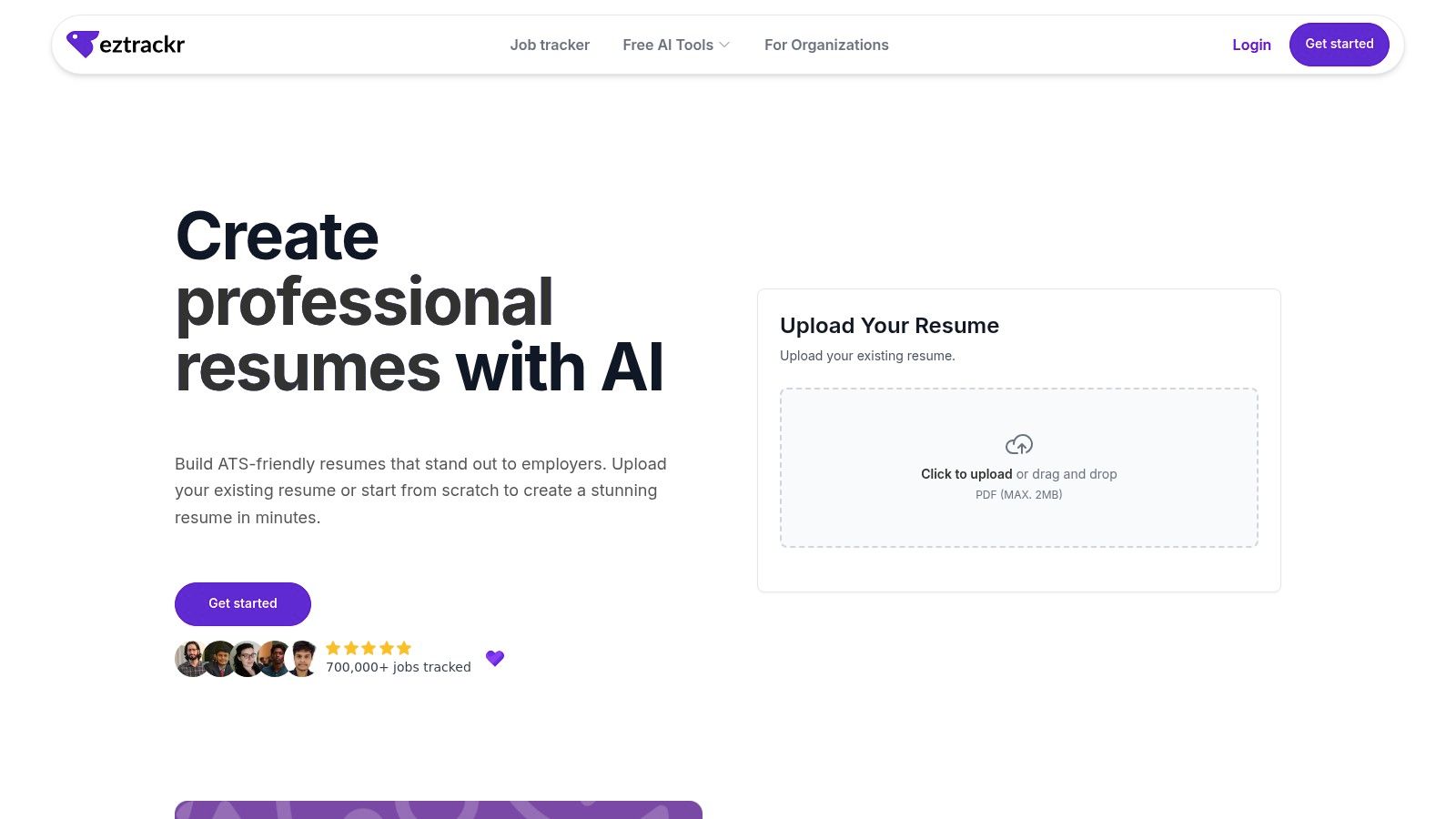Eztrackr — Resume Builder (AI, ATS‑optimized, free signup)