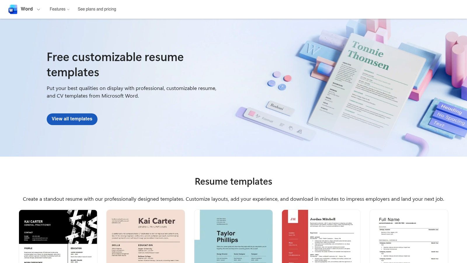 Microsoft Create (Word) — Free Resume Templates