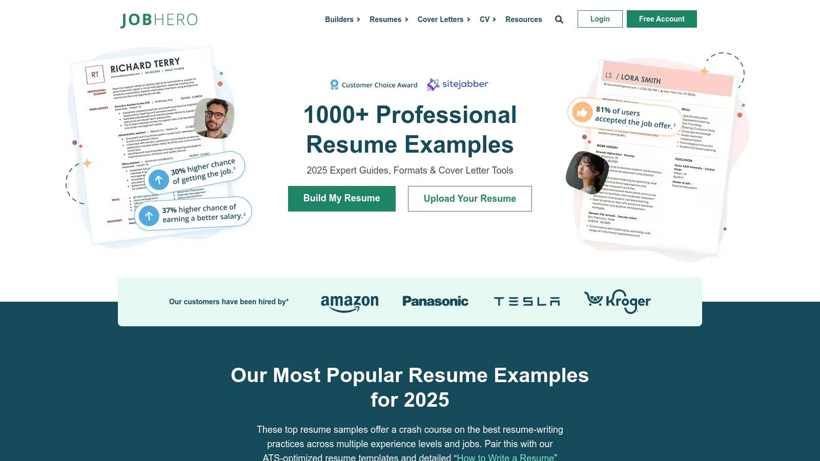 JobHero dashboard showing a list of tracked job applications