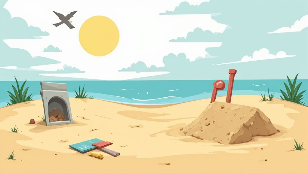 Eine Nahaufnahme von Kinderhänden, die mit kinetischem Sand in einer sensorischen Wanne spielen.