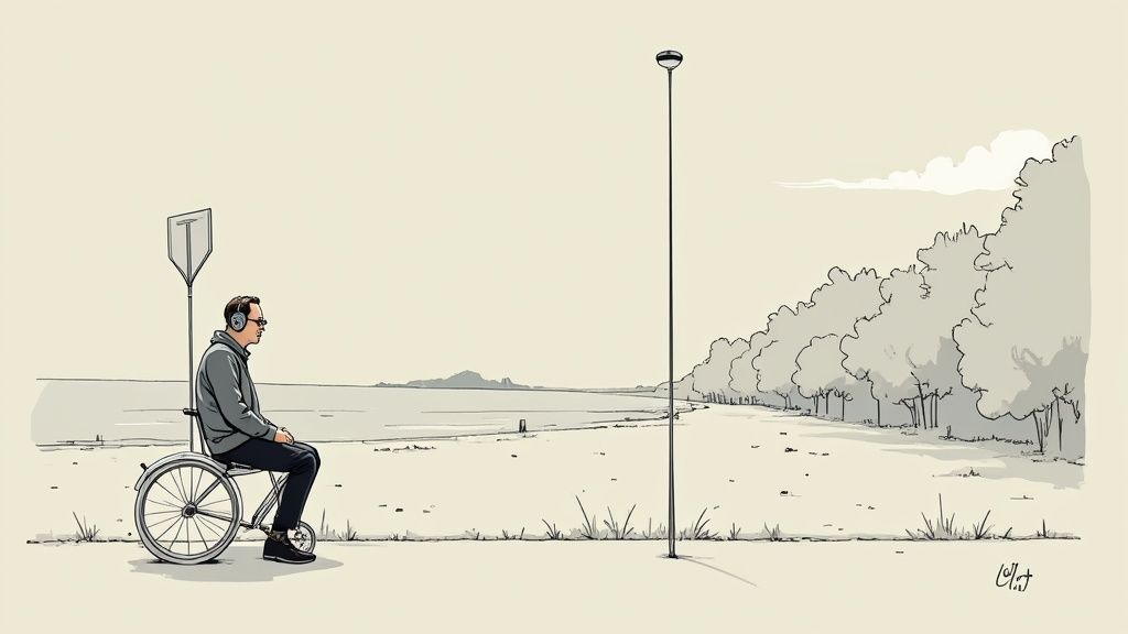 Eine Person genießt mit Noise-Cancelling-Kopfhörern Ruhe in einem belebten Café.