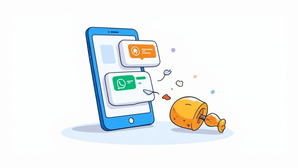 Eine Person hält ein Smartphone in der Hand, auf dem eine Benachrichtigung über einen neuen Deal angezeigt wird