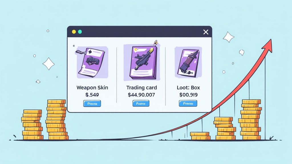 Ein Screenshot des Steam Community-Marktes, der verschiedene In-Game-Items mit Preisen anzeigt.