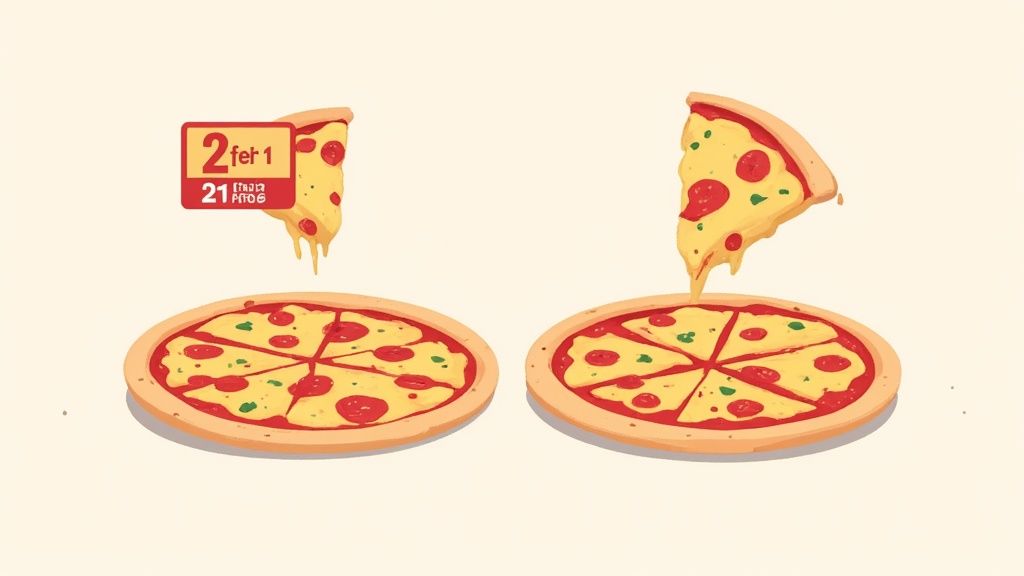 Zwei Personen teilen sich eine Pizza in einem Pizza Hut Restaurant