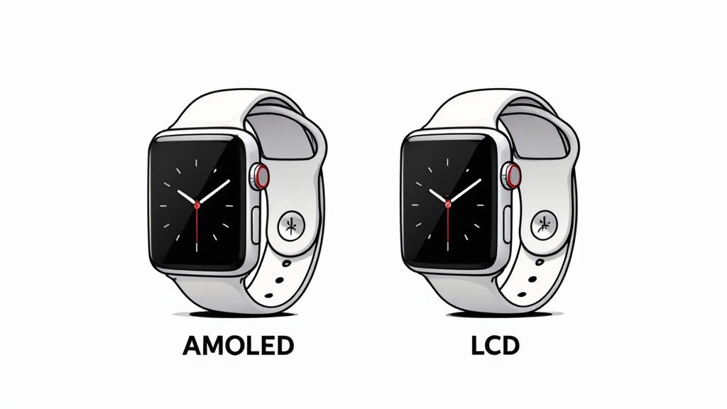 Eine Person prüft die Funktionen einer Smartwatch vor dem Kauf