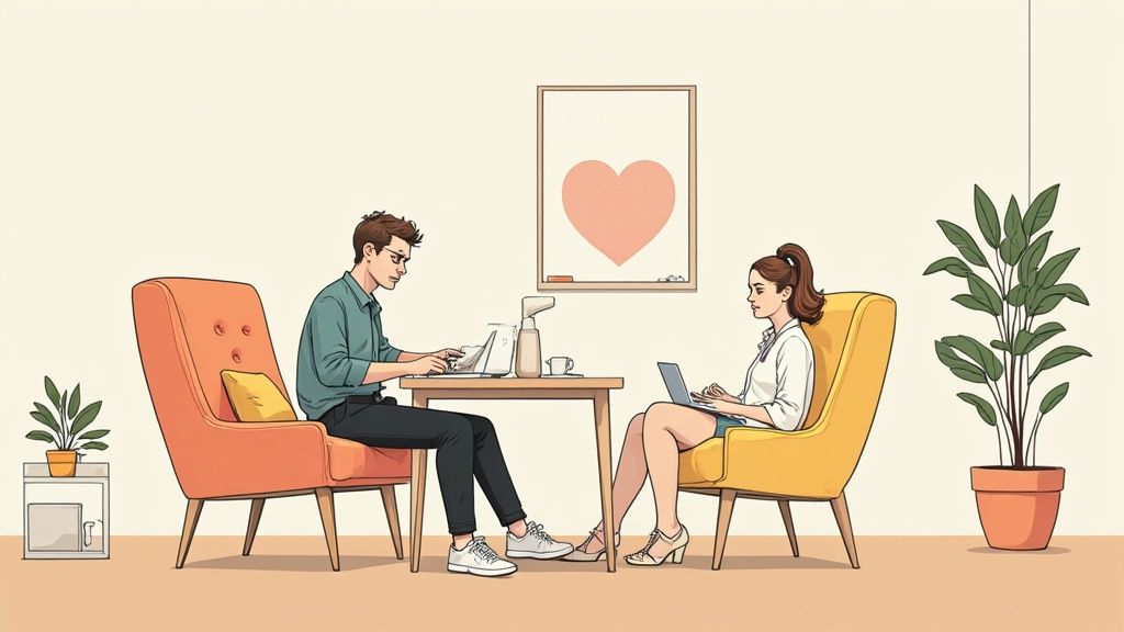 Ein Akku Staubsauger lehnt an einer Wand in einem modernen Wohnzimmer.