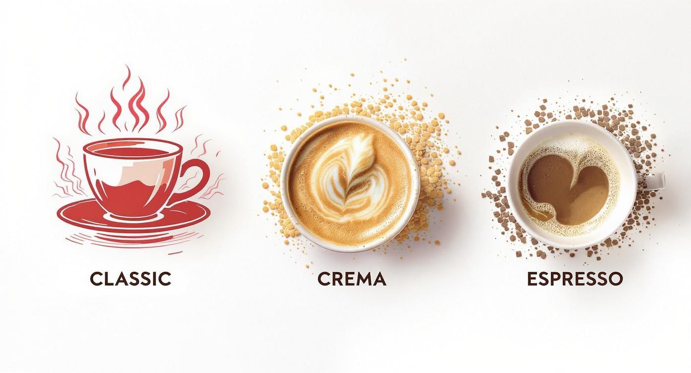 Infografik zu den Bellarom Sorten Classic, Crema und Espresso