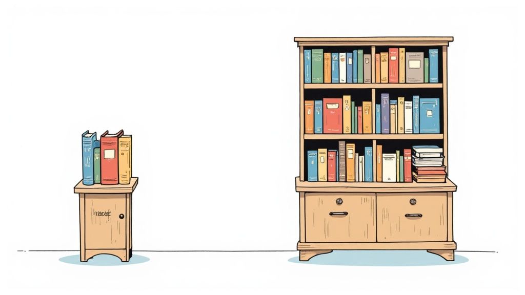 Eine Person liest ein Buch auf einem Kindle E-Reader vor einem Bücherregal.