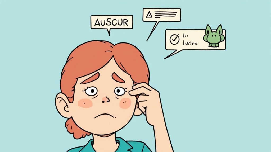 Frustrierte junge Frau denkt über Online-Shopping-Entscheidungen und Sicherheit nach