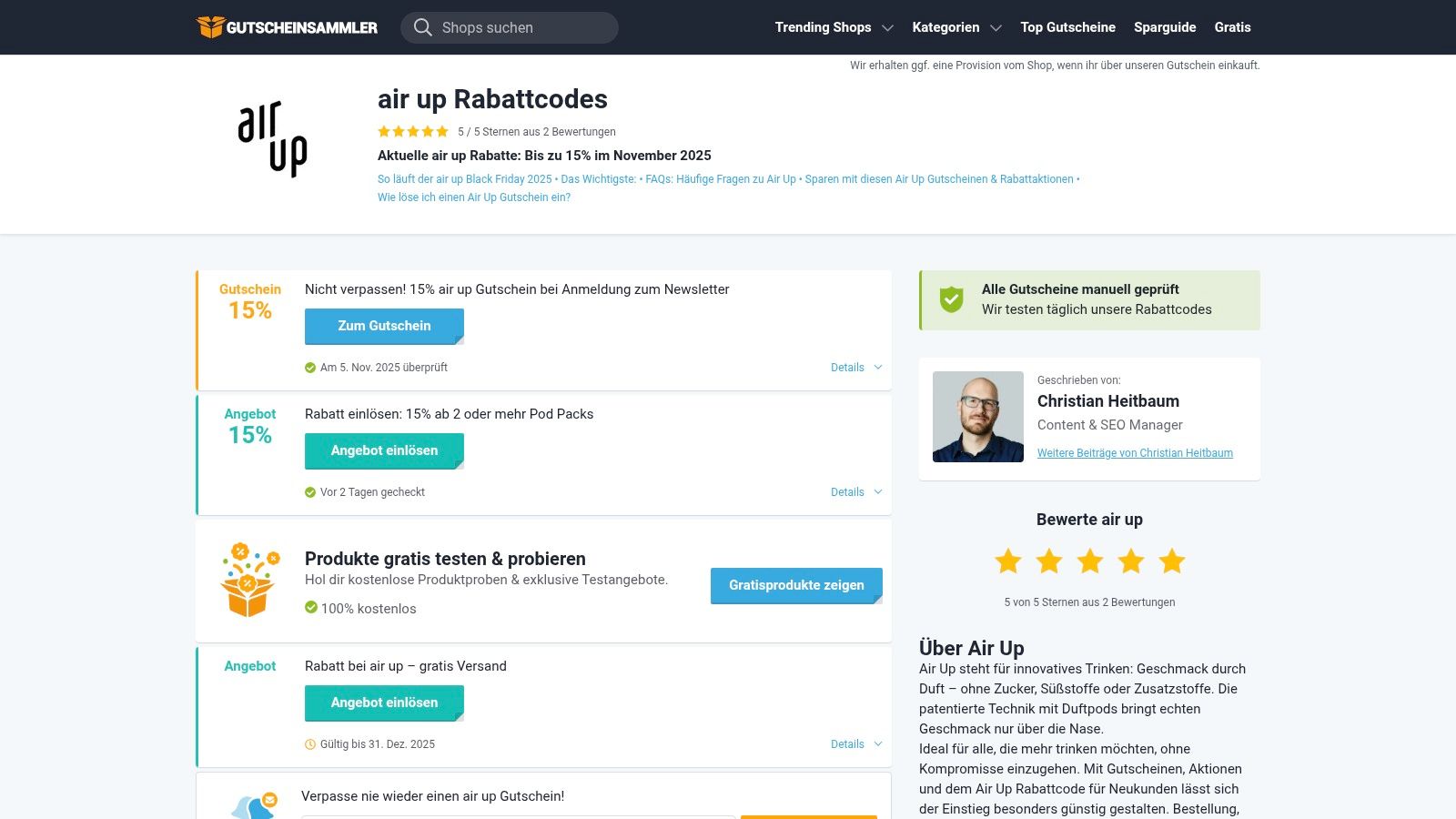 Gutscheinsammler – Air‑up‑Rabattcodes
