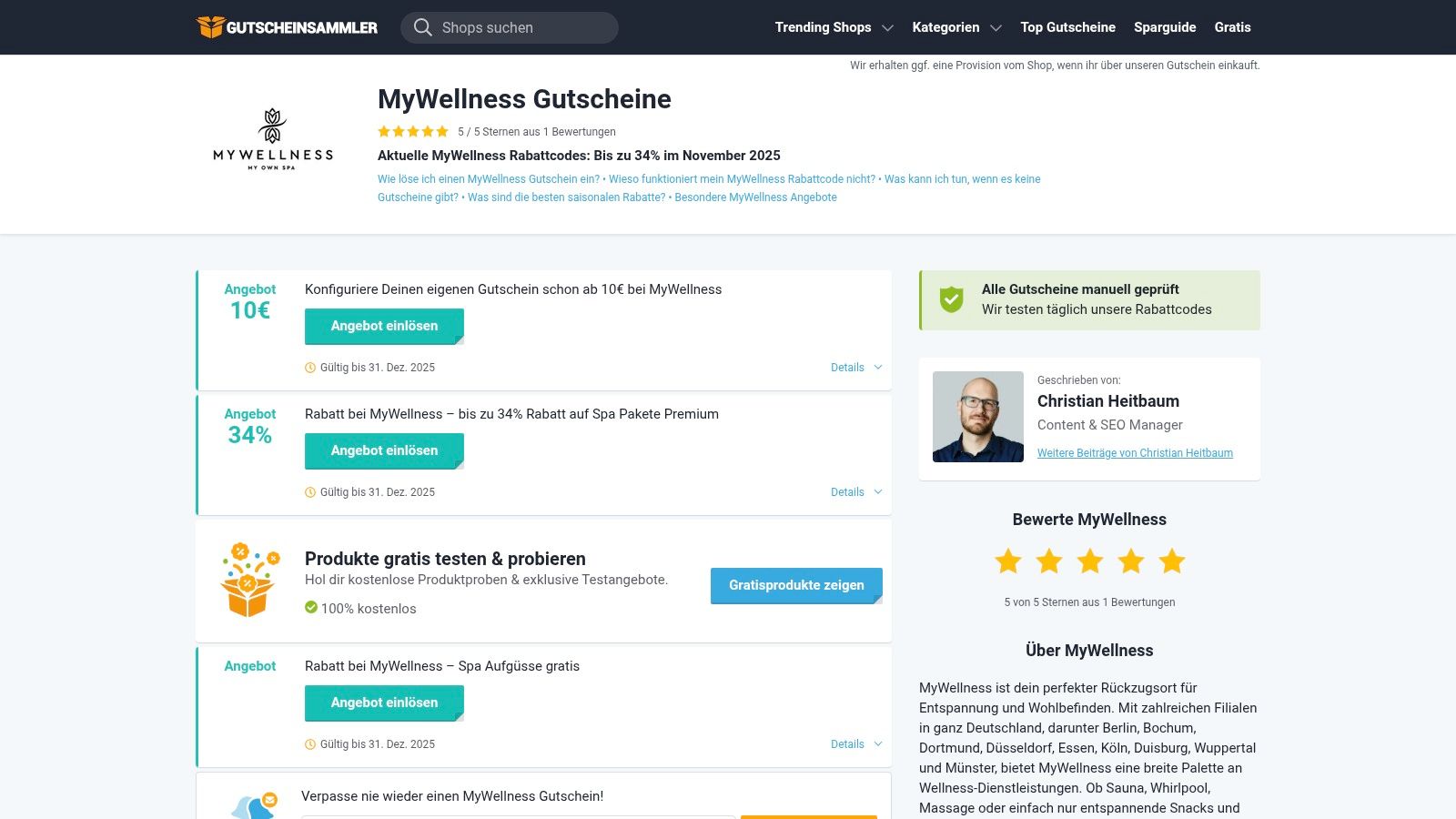 Gutscheinsammler – MyWellness‑Seite