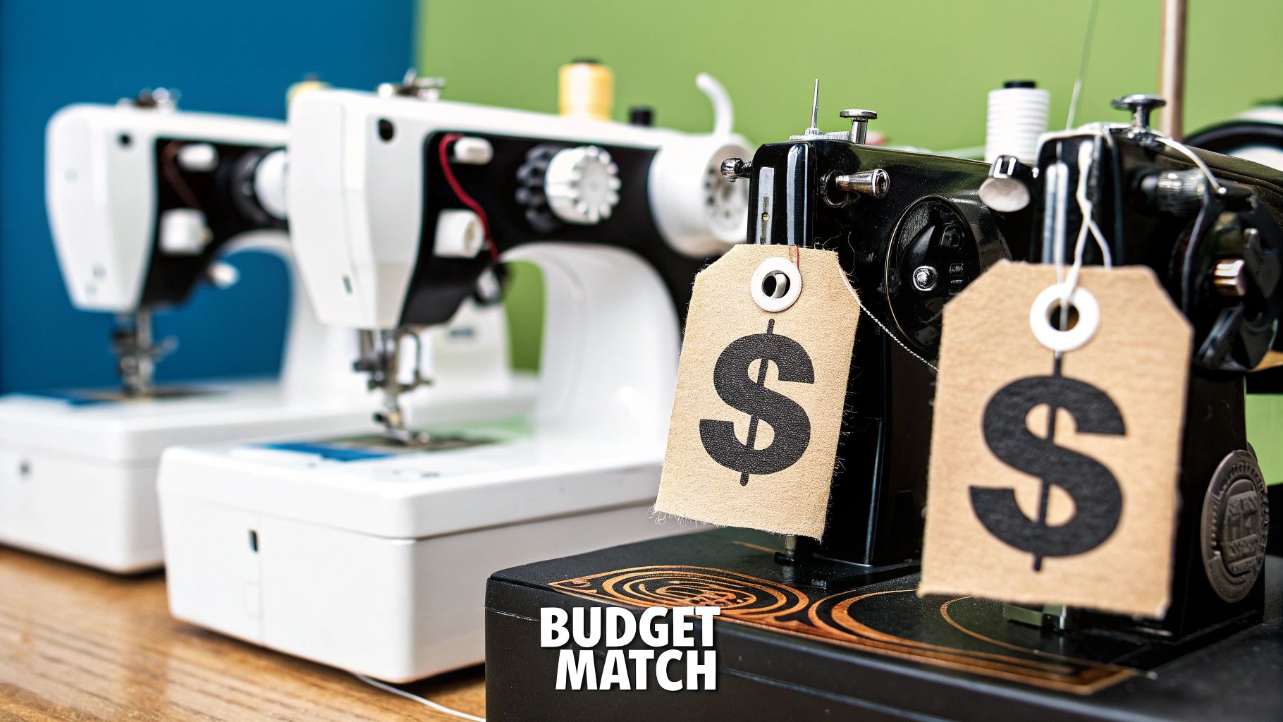 A hand guiding fabric through a sewing machine.